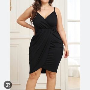 Poseshe Black V Neck Bodycon Wrap Dress